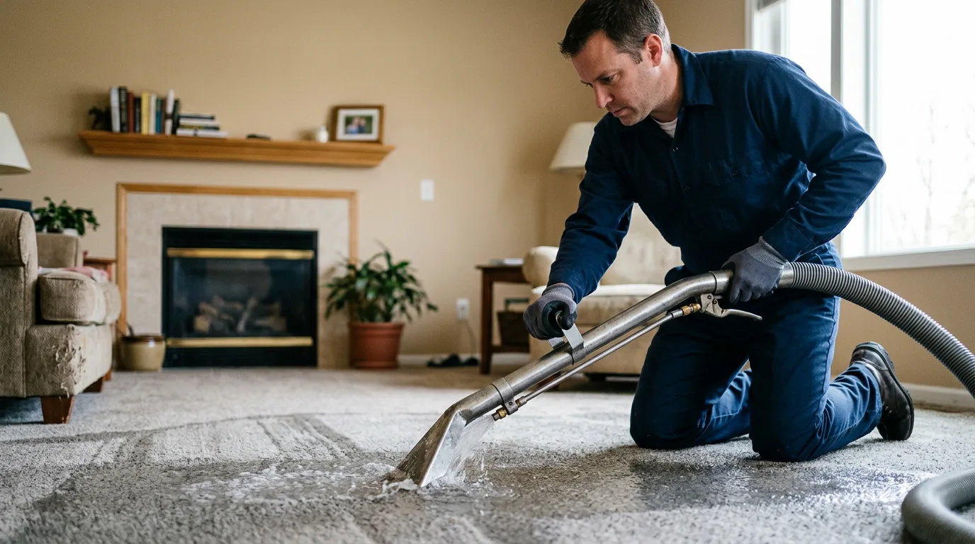 Water damage restoration technician working near Golden, IL